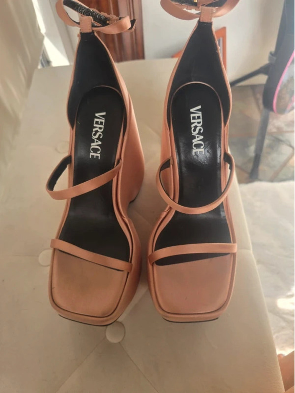 Versace rose gold platform Heels